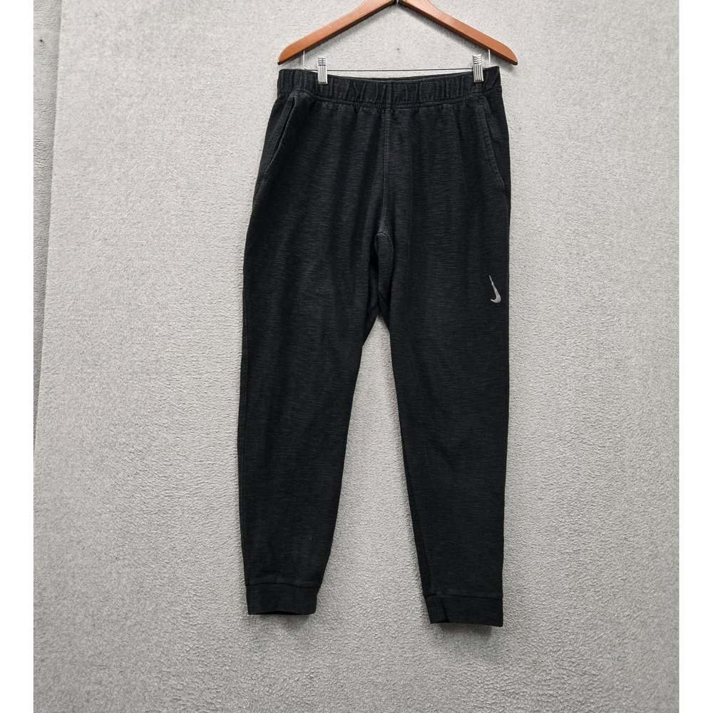 Nike Activewear Pants L Black Joggers Dri Fit Swoosh Logo Pockets 27" Inseam
